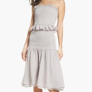 Cooper St Grey Violet Smocked Metallic Ruffles Midi Feminine Dress Size US 4